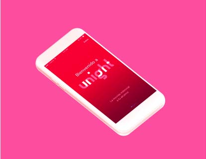 unight app welcome screen mockup